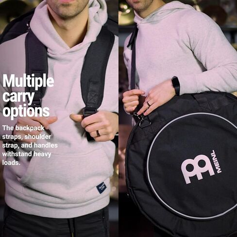 حقيبة ظهر Meinl Cymbals مقاس 22 بوصة مع حجرة Hihat مقاس 15 بوصة وجيب خارجي - نسيج عالي التحمل، أشرطة كتف مبطنة بالإضافة إلى قبضة حمل قوية، أسود، بوصة (MCB22-BP) in Saudi Arabia