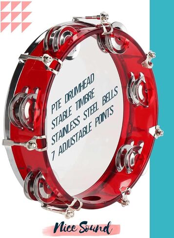 دفوف LMS للبالغين مقاس 8 بوصة لدف الكنيسة، طبلة يدوية قابلة للتعديل بصف مزدوج من الأناشيد المعدنية المحمولة (8 بوصة، فضي) in Kuwait