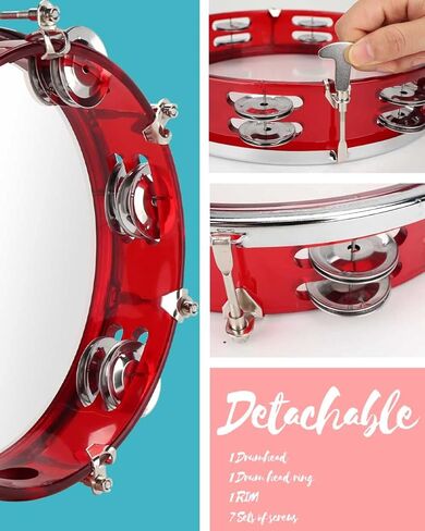 دفوف LMS للبالغين مقاس 8 بوصة لدف الكنيسة، طبلة يدوية قابلة للتعديل بصف مزدوج من الأناشيد المعدنية المحمولة (8 بوصة، فضي) in Kuwait