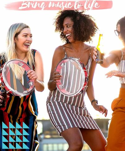 دفوف LMS للبالغين مقاس 8 بوصة لدف الكنيسة، طبلة يدوية قابلة للتعديل بصف مزدوج من الأناشيد المعدنية المحمولة (8 بوصة، فضي) in Kuwait