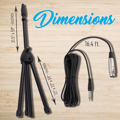 Pyle Professional Handheld Dynamic Microphone Kit - Unidirectional Vocal Wired Microphone w/Carry Bag, Metal Mic Stand, Holder/Clip & 16.4ft XLR Audio Cable to 1/4'' Audio Connection PDMIC88ST,Black in Saudi Arabia