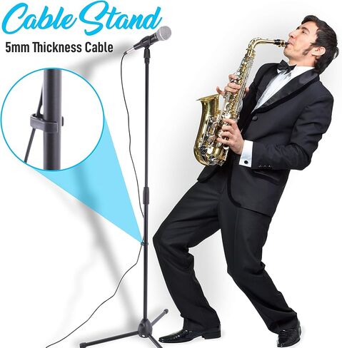 Pyle Professional Handheld Dynamic Microphone Kit - Unidirectional Vocal Wired Microphone w/Carry Bag, Metal Mic Stand, Holder/Clip & 16.4ft XLR Audio Cable to 1/4'' Audio Connection PDMIC88ST,Black in Saudi Arabia