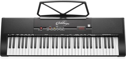 Ashthorpe 61 مفتاح بيانو إلكتروني رقمي مع مفاتيح مضيئة، مجموعة المبتدئين المحمولة تتضمن سماعات الرأس والميكروفون وملصقات الكلمات الرئيسية in Kuwait