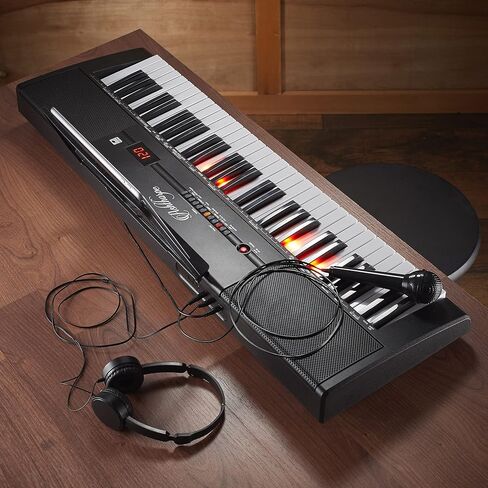 Ashthorpe 61 مفتاح بيانو إلكتروني رقمي مع مفاتيح مضيئة، مجموعة المبتدئين المحمولة تتضمن سماعات الرأس والميكروفون وملصقات الكلمات الرئيسية in Kuwait
