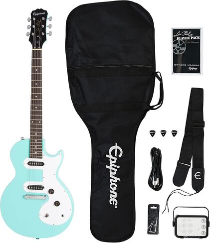 Epiphone Les Paul Melody Maker Starter Pack | يشتمل على Mini Amp، وGigbag، وموالف، ولقطات، وحزام - أزرق باسيفيك in Kuwait