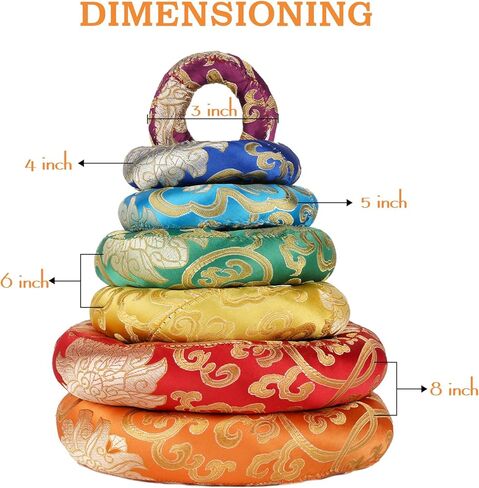 7 قطعة وسادة وسادة حلقية من الدمشقي الحريري، وسادة حلقية 7 ألوان لوعاء الموسيقى التبتية 100% صناعة يدوية نيبالية in Kuwait