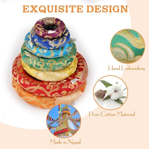 7 قطعة وسادة وسادة حلقية من الدمشقي الحريري، وسادة حلقية 7 ألوان لوعاء الموسيقى التبتية 100% صناعة يدوية نيبالية in Kuwait