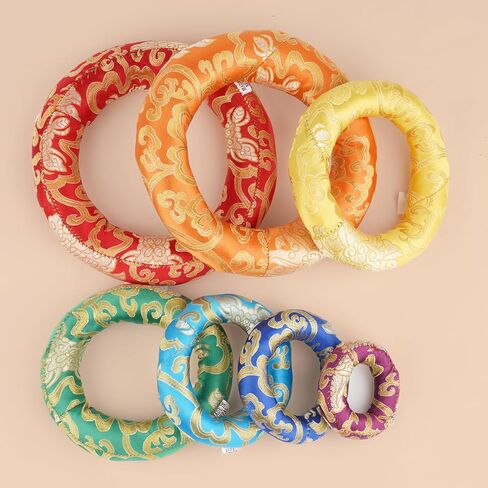 7 قطعة وسادة وسادة حلقية من الدمشقي الحريري، وسادة حلقية 7 ألوان لوعاء الموسيقى التبتية 100% صناعة يدوية نيبالية in Kuwait
