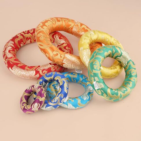 7 قطعة وسادة وسادة حلقية من الدمشقي الحريري، وسادة حلقية 7 ألوان لوعاء الموسيقى التبتية 100% صناعة يدوية نيبالية in Kuwait