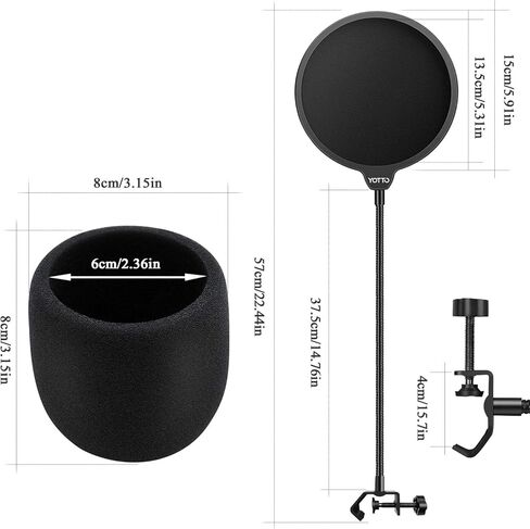 فلتر للميكروفون من يوتو لجهاز آي تي أزرق أو أي ميكروفون آخر، شاشة مزدوجة الطبقات مزودة برقبة على شكل إوز وغطاء مايكروفون من الإسفنج لشاشة ييتي أزرق، ميكروفون مكثف من ييتي برو، عبوة 2 في 1 in Kuwait