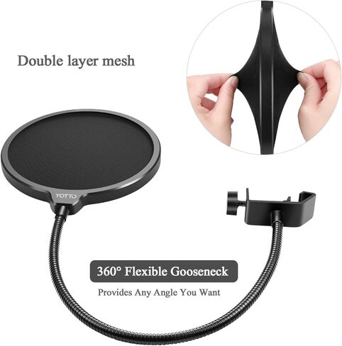 فلتر للميكروفون من يوتو لجهاز آي تي أزرق أو أي ميكروفون آخر، شاشة مزدوجة الطبقات مزودة برقبة على شكل إوز وغطاء مايكروفون من الإسفنج لشاشة ييتي أزرق، ميكروفون مكثف من ييتي برو، عبوة 2 في 1 in Kuwait