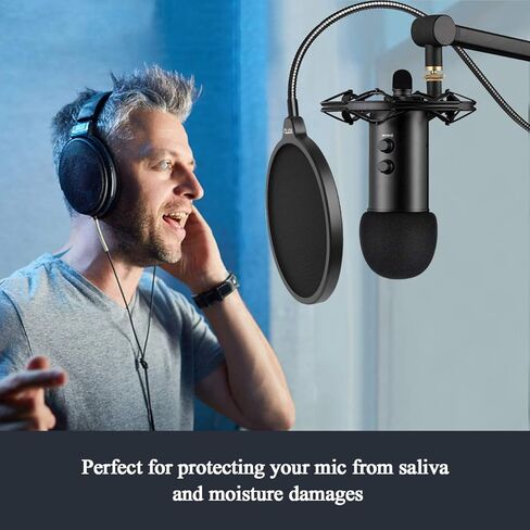 فلتر للميكروفون من يوتو لجهاز آي تي أزرق أو أي ميكروفون آخر، شاشة مزدوجة الطبقات مزودة برقبة على شكل إوز وغطاء مايكروفون من الإسفنج لشاشة ييتي أزرق، ميكروفون مكثف من ييتي برو، عبوة 2 في 1 in Kuwait