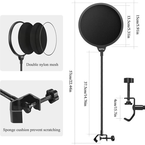 يوتو قناع ميكروفون بوب فلتر ستوديو للزجاج الامامي مع عنق اوزة مرن ومشبك لبلو يتي والصوت تكنيكا وجميع الميكروفونات in Kuwait