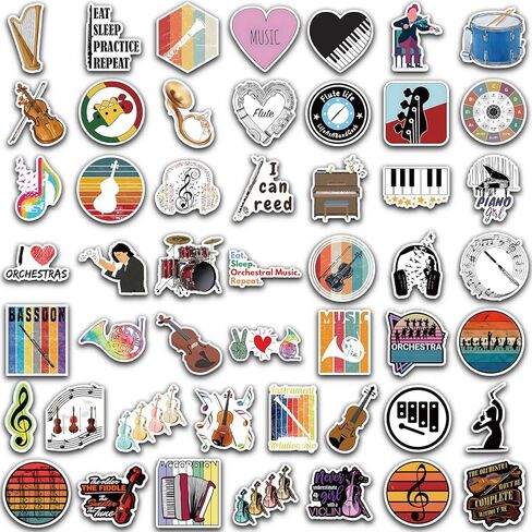 مجموعة ملصقات موسيقية اوركسترا لزجاجات المياه من الفينيل المقاوم للماء للاطفال والمراهقين ملصقات جمالية للموسيقى الكلاسيكية للابتوب والقوارير المائية والكمان - 100 قطعة in Kuwait