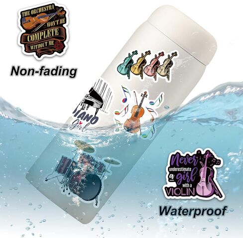 مجموعة ملصقات موسيقية اوركسترا لزجاجات المياه من الفينيل المقاوم للماء للاطفال والمراهقين ملصقات جمالية للموسيقى الكلاسيكية للابتوب والقوارير المائية والكمان - 100 قطعة in Kuwait