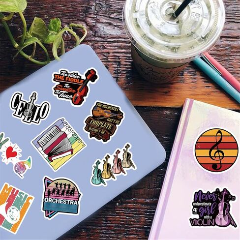 مجموعة ملصقات موسيقية اوركسترا لزجاجات المياه من الفينيل المقاوم للماء للاطفال والمراهقين ملصقات جمالية للموسيقى الكلاسيكية للابتوب والقوارير المائية والكمان - 100 قطعة in Kuwait