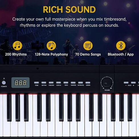 Rosen EP30 Beginner Digital Piano 88-Key Full Size Semi-Weighted Keyboard Piano, Portable Electric Piano with Sustain Pedal,Power Supply, 2x20W Speakers, Bluetooth and MIDI in Kuwait