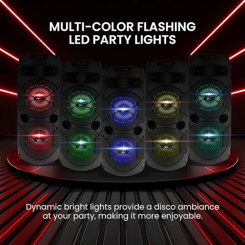 مكبر صوت بلوتوث محمول من بايل - 240 وات مزدوج 6.5 بوصة نظام صوت كاريوكي BT داخلي/خارجي قابل لإعادة الشحن - TWS، أضواء الحفلات، شاشة LED، FM/AUX/MP3/USB/SD، 6.5 مم في، ميكروفون لاسلكي بمقبض للحمل، جهاز تحكم عن بعد in Kuwait