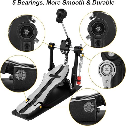 دواسة طبلة باس TENTOTEN، دواسة طبلة واحدة شديدة التحمل بسلسلة مزدوجة، دواسة ركلة 5 محامل مع خافق طبل قابل للتعديل ومفتاح طبل in Kuwait