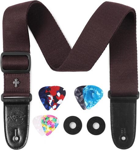 WeBingo Guitar Strap, Adjustable Guitar Straps For Bass, Electric Acoustic Guitar with 2 Buttons & 6 Guitar Picks in Kuwait