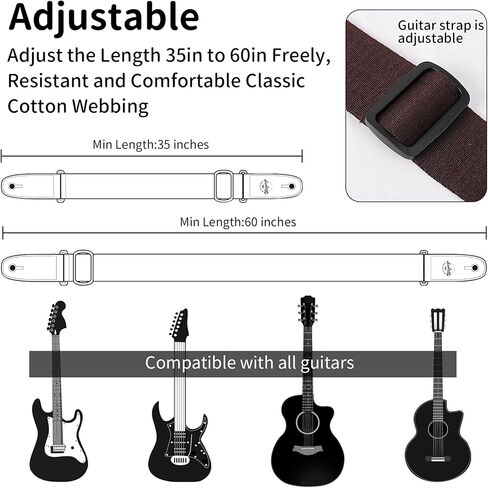 WeBingo Guitar Strap, Adjustable Guitar Straps For Bass, Electric Acoustic Guitar with 2 Buttons & 6 Guitar Picks in Kuwait