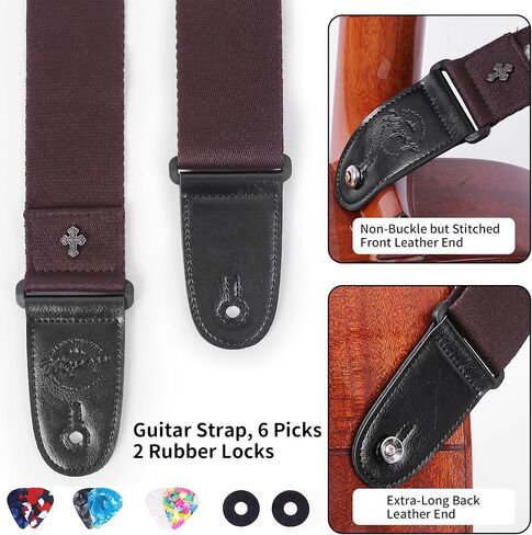 WeBingo Guitar Strap, Adjustable Guitar Straps For Bass, Electric Acoustic Guitar with 2 Buttons & 6 Guitar Picks in Kuwait