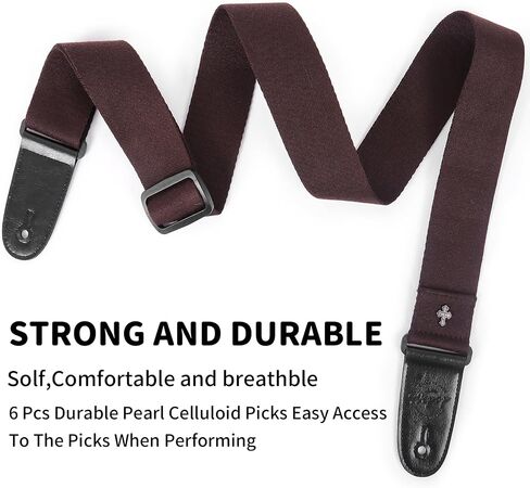 WeBingo Guitar Strap, Adjustable Guitar Straps For Bass, Electric Acoustic Guitar with 2 Buttons & 6 Guitar Picks in Kuwait