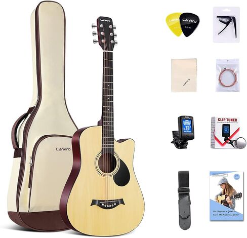 38 inch Guitar Black Acoustic Guitar Beginner kit Adult Cutaway Acoustic Guitar Guitarras Starter Set Bundle with Padded Gig Bag, Strap, Capo, Strings, Picks in Saudi Arabia