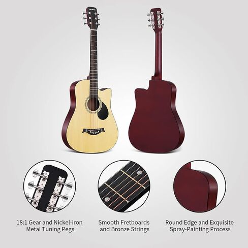 38 inch Guitar Black Acoustic Guitar Beginner kit Adult Cutaway Acoustic Guitar Guitarras Starter Set Bundle with Padded Gig Bag, Strap, Capo, Strings, Picks in Saudi Arabia