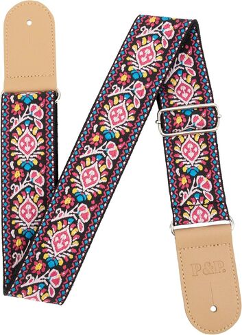 Embroidered Guitar Strap, Vintage-Style – With Headstock Tie, Rubber Strap Locks, and Assorted Guitar Picks! in Saudi Arabia