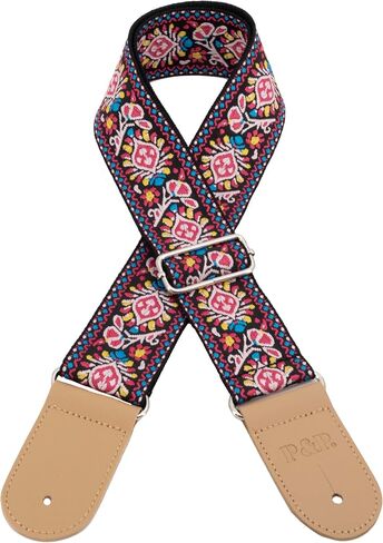 Embroidered Guitar Strap, Vintage-Style – With Headstock Tie, Rubber Strap Locks, and Assorted Guitar Picks! in Saudi Arabia
