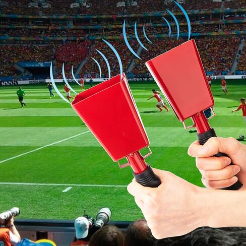 جرس بقرة فولاذي بمقبض، جرس بقرة لكرة القدم، صانع ضوضاء جرس بقرة حمراء، أجراس بقر للإيقاع اليدوي، أجراس بقر للأحداث الرياضية وألعاب كرة القدم - جرس بقرة مبهجة بمقبض (9 بوصة، قطعتان) in Saudi Arabia