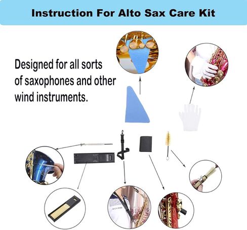 10-in-1 Saxophone Cleaning Kit, Alto Saxophone Cleaner Kit Including Sax Cleaning Cloth, Mouthpiece Brush, Mini Screwdriver Cleaning Cloth for Flute and Wind & Woodwind Instrument in Kuwait
