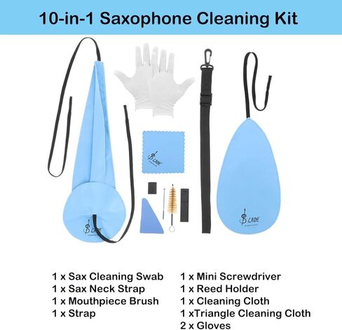 10-in-1 Saxophone Cleaning Kit, Alto Saxophone Cleaner Kit Including Sax Cleaning Cloth, Mouthpiece Brush, Mini Screwdriver Cleaning Cloth for Flute and Wind & Woodwind Instrument in Kuwait