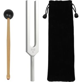 The 7boX 512hz Tuning Fork Is Made Of Aluminum Alloy, Equipped With A Silicone Hammer And Black Cloth Bag, Suitable For Sound Therapy, Yoga, Meditation, And Relaxation in Kuwait