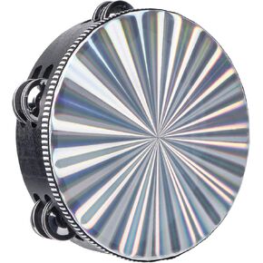 Radiant Tambourines, 6 inch Tambourine with Double Row Jingle Reflective Hand Drum Percussion Handheld Drum Bell Musical Instrument Hand Held Percussion for Adults Church, KTV, Party, Games