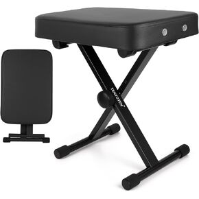 TENTOTEN Piano Bench Portable Piano Stool, Keyboard Bench Adjustable Piano Bnech Foldable Piano Seat with 2.4 Inch Thickness High-Density Sponge Padded, Air Holes Design Keyboard Stool, Brown