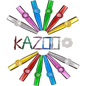 Crystaljun 28Pcs Metal Kazoos With 20Pcs Kazoo Flute Diaphragms,Multi Colors Kazoo Musical Instruments,Good Gift for Kids,A Good Companion for Guitar,Piano Keyboard,Ukulele, Violin. in Kuwait