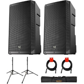 Electro-Voice ELX200-15P 15" 1200W 2-Way Powered Loudspeaker (Pair) Bundle with Auray SS-47S-PB Steel Speaker Stands with Carrying Case and 2X XLR-XLR Cables in Saudi Arabia