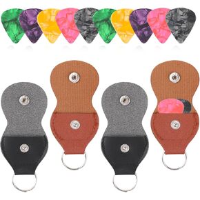 KALIONE 4 قطع غيتار Plectrum Key Fob Cases Bag، جلد غيتار اختيار حامل سلسلة مفاتيح مع 10 قطع غيتار يختار، غيتار اختيار حامل حقيبة هدية للاعبي الغيتار in Kuwait
