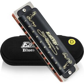 East top Diatonic Harmonica Key of A 10 Holes 20 Tones 008K Blues Harp Mouth Organ Harmonica with Black Cover, Top Grade Harmonica for Adults, Professionals and Students