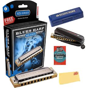 Hohner Harmonica 532 Blues Harp MS - حزمة مفتاح C مع حافظة بسحاب، ودليل هارمونيكا للمبتدئين، وقماش تلميع أوستن بازار in Kuwait