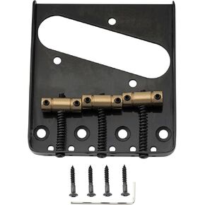 Musiclily Pro 54mm Vintage Telecaster Bridge with Barrel Brass 3-Saddle for Squier and Import Tele Style Electric Guitar, Black in Kuwait