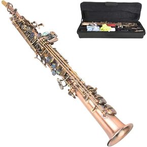 طقم ساكسفون مسطح من النحاس الأحمر العتيق، آلة موسيقية سوبرانو مستقيمة ساكس احترافية مع حقيبة حمل in Kuwait