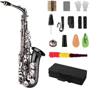 Btuty Eb E-flat Alto Saxophone Professional Brass Bend Sax أسود طلاء النيكل مفاتيح شل أذن البحر مع حقيبة حمل قفازات تنظيف القماش الأشرطة فرشاة الشحوم