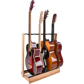 استديوهات Saintfield - حامل جيتار خشبي للجيتار الكهربائي أو الصوتي أو باس - حامل تخزين متعدد القيثارة من البلوط الصلب - كامل مع خيط تنظيف in Kuwait