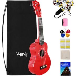 VANPHY Soprano ukulele for beginner kids with Gig Bag,21 Inch uke for Starter, Hawaiian Soprano Ukalalee Polishing adults, Basswood 21 Inch uke bundle with Strap Picks Songbook Cleaning Cloth (Red) in Kuwait