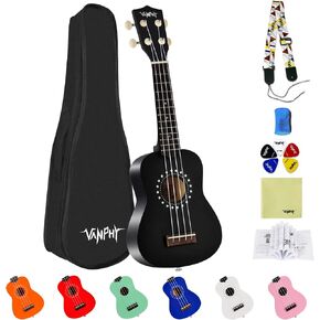 VANPHY Soprano ukulele for beginner kids with Gig Bag,21 Inch uke for Starter, Hawaiian Soprano Ukalalee Polishing adults, Basswood 21 Inch uke bundle with Strap Picks Songbook Cleaning Cloth (Red)