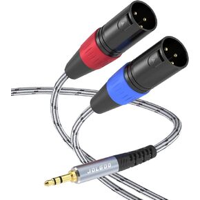كابل 3.5 ملم TRS إلى Dual XLR Male Pro Stereo Breakout Cable، 1/8" TRS Stereo to 2 XLR Male Y Splitter Patch Cable ميكروفون، 6.6 قدم - JOLGOO