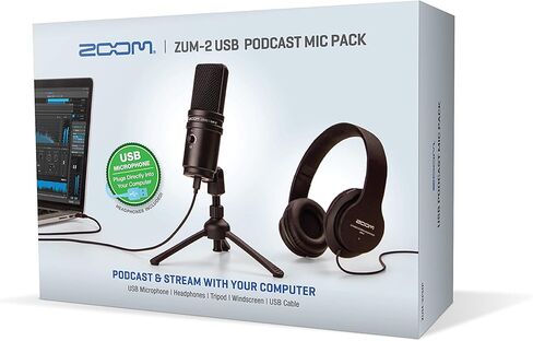 Zoom ZUM-2 Podcast Mic Pack، ميكروفون Podcast USB، سماعات الرأس، حامل ثلاثي القوائم، الزجاج الأمامي، كابل USB، لتسجيل وبث الملفات الصوتية والموسيقى والتعليقات الصوتية والمزيد in Kuwait